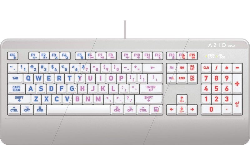 Azio Vision Mac USB-C Keyboard, Backlit/Large Print, 3 Interchange Backlight Colors, Blue/Red/Purple (KB540) - Image 1